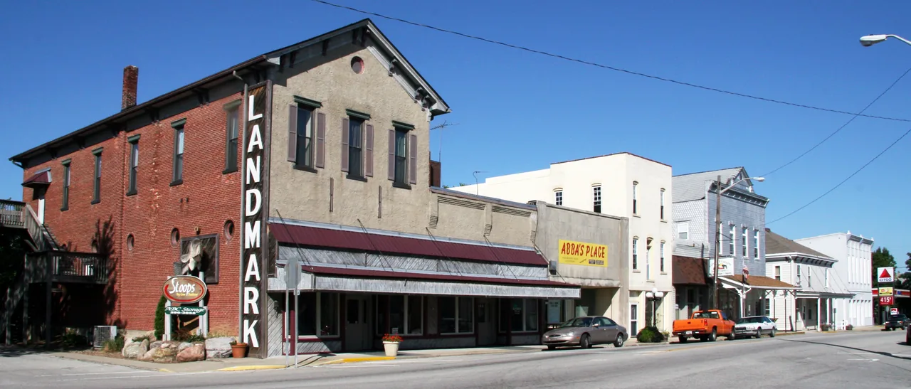 Buildings along Jackson Street at Glick Street in Mulberry, Indiana